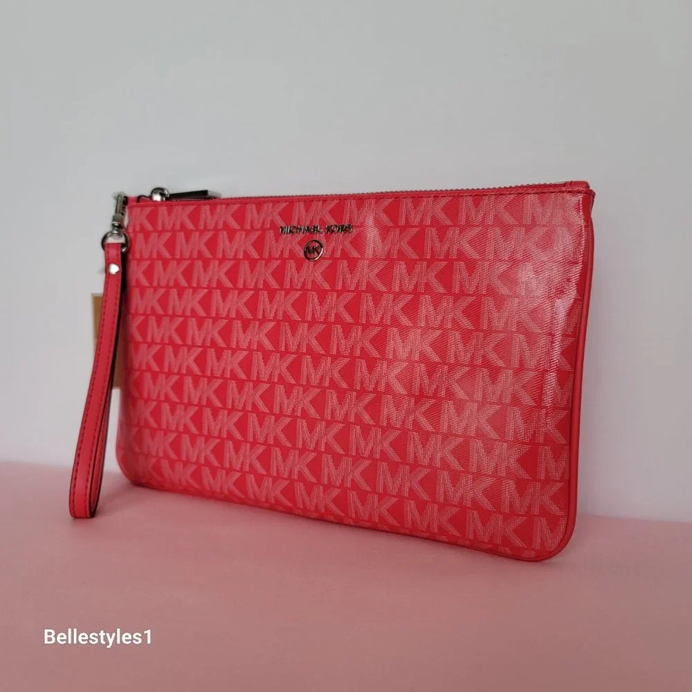 MICHAEL KORS Signature Logo Jet Set Large Top Zip Pouch/Wristlet- Geranium ⭐ - Picture 5 of 16